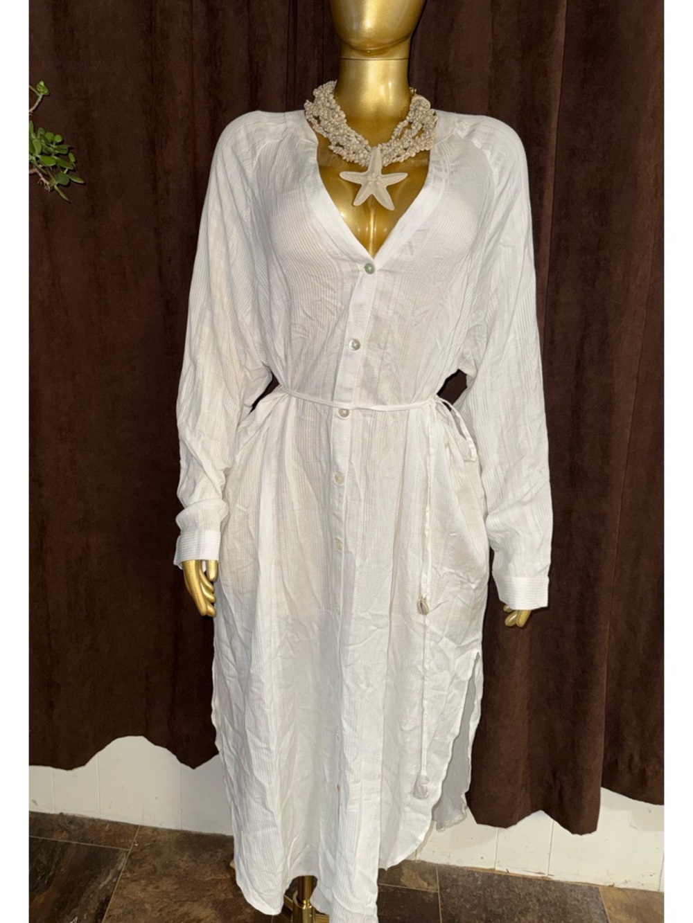 L'Space White Button-Up Shirt Dress